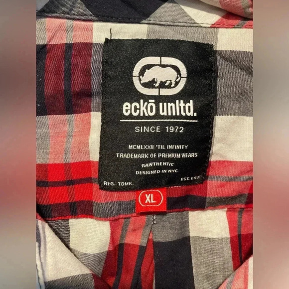 Ecko Unltd Button Down Collared Red Black Plaid Shirt Cotton Blend Men’s XL EUC - Picture 3 of 9